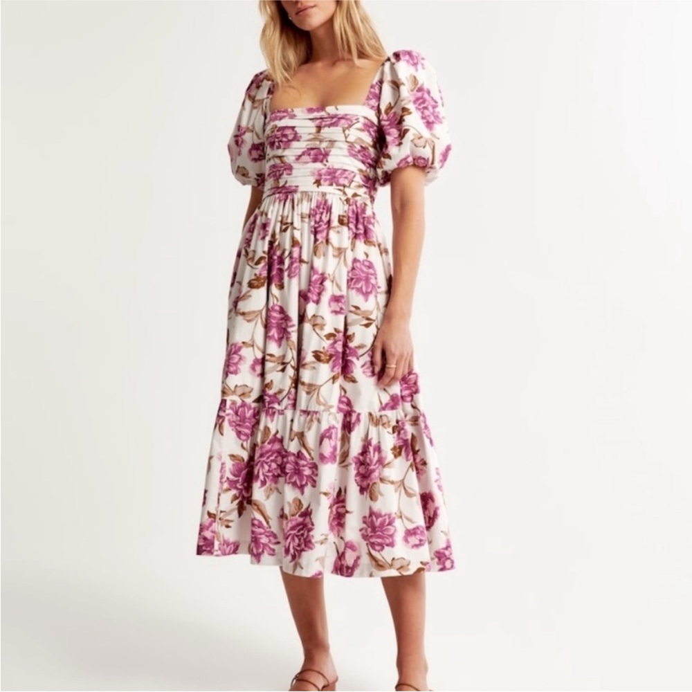 Emerson Poplin Floral Puff Sleeve Midi Dress